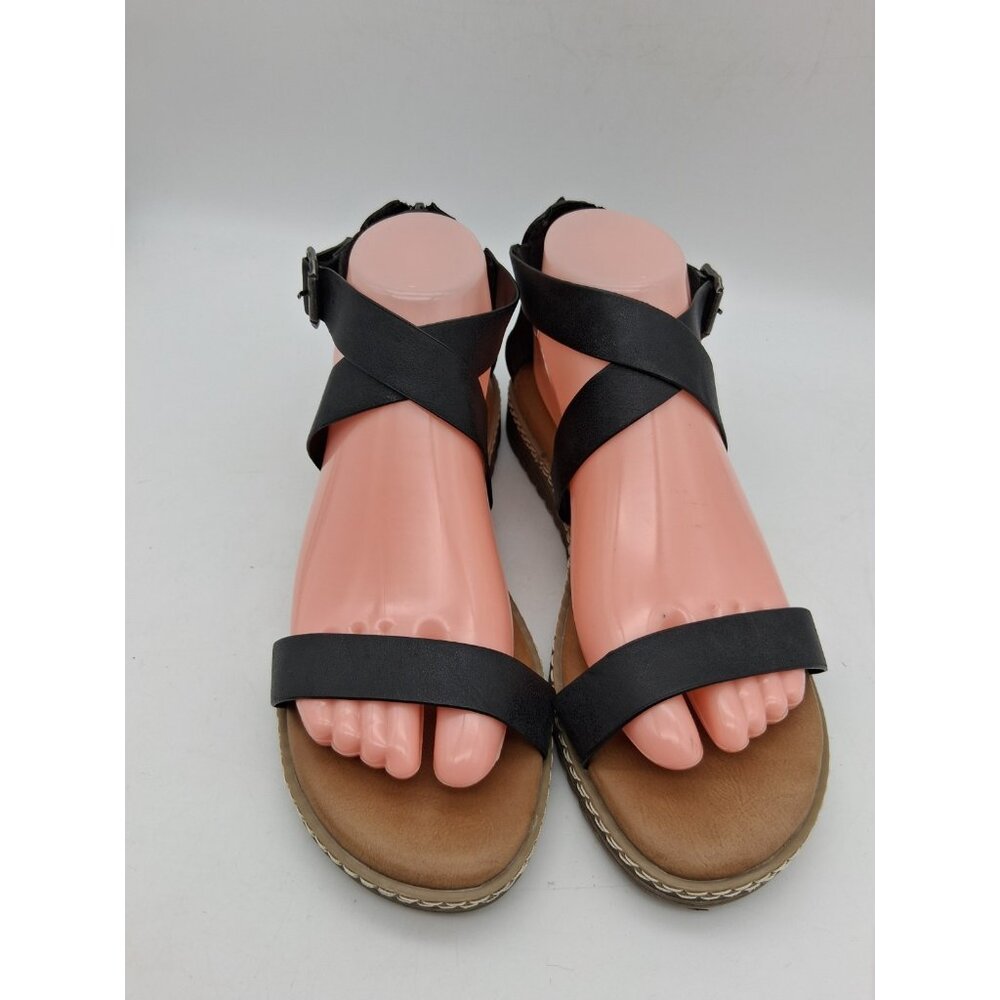 Blowfish Malibu Vegan Black Flat Sandals Strappy  Zipper Buckle Criss Cross 7.5 - Picture 5 of 11